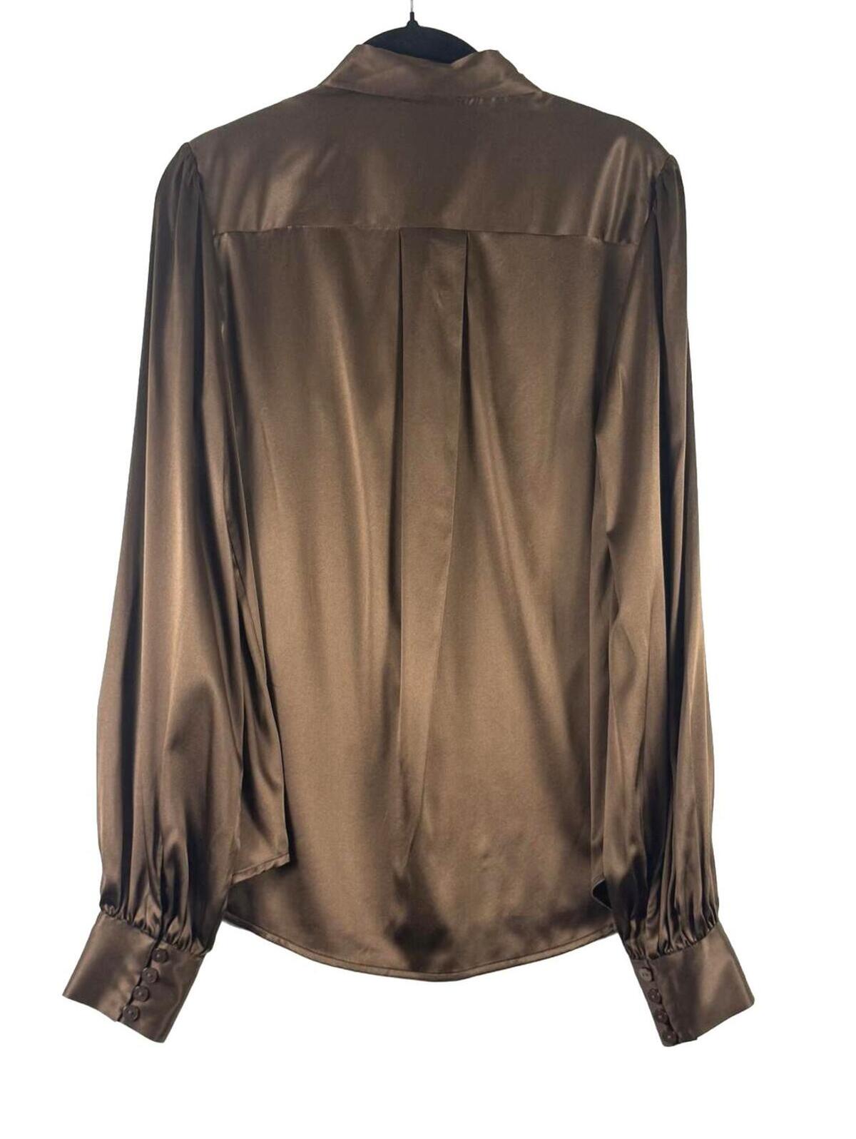 Generation Love Maxwell Silk Blouse In Chocolate Brown Balloon Sleeve Small — image 2 of 6